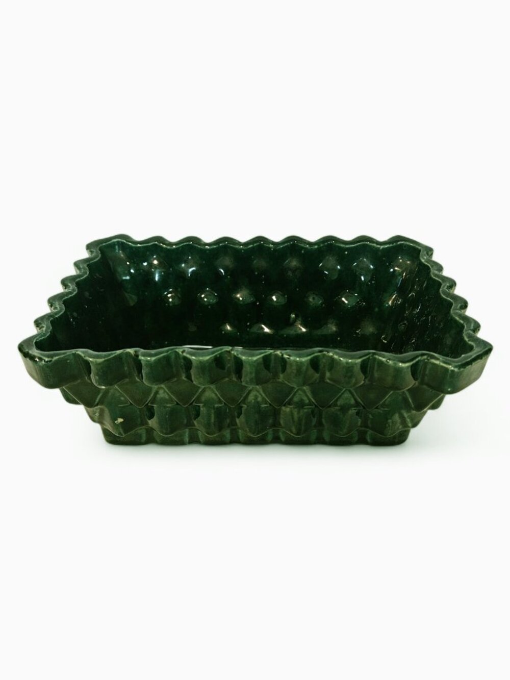 Vintage UPCO USA MCM Diamond Pattern Ceramic Planter Forest Green 8" L